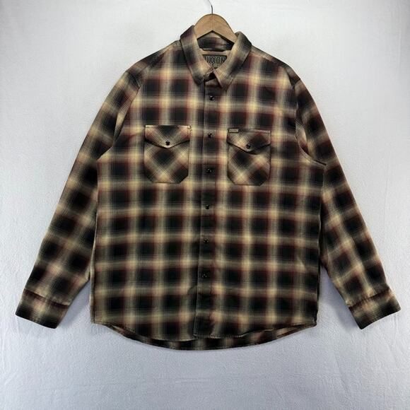 Dixxon Flannel Shirt Men's XL Brown Black Buffalo Check Plaid Moreno Pearl Snap - Picture 2 of 12